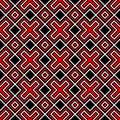 Geometric seamless pattern. Red and white elements on black background Royalty Free Stock Photo