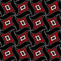 Geometric seamless pattern. Red and white elements on black background Royalty Free Stock Photo