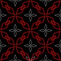 Geometric seamless pattern. Red and white elements on black background Royalty Free Stock Photo