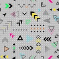 Geometric seamless pattern. Repeating abstract geometry background. Memphis shape. Repeated cool school sample. Design prints