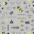 Geometric seamless pattern. Repeating abstract geometry background. Memphis shape. Repeated cool school sample. Design prints