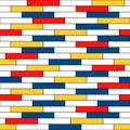 Geometric seamless pattern. Repeating mondrian shape. Cubism yellow, blue and red color. Repeated figure patern for design prints. Royalty Free Stock Photo