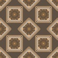 Geometric seamless pattern, rhombus with an unusual pattern on a brown