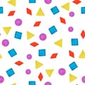 Geometric seamless pattern with small hand painted colorful geometric shapes on white background. For textile, print Royalty Free Stock Photo