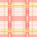 Geometric seamless pattern with trendy checkered print, golden chains and belts.