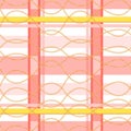 Geometric seamless pattern with trendy checkered print and golden chains.