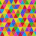 Geometric Seamless Pattern of Triangles of Blue, Brown, Crimson, Green, Orange, Red, Pink, Violet, Yellow Colors