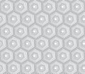 Geometric seamless repeating pattern with hexagon shapes in pastel and hand drawn dots texture.