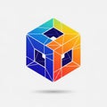 Geometric shape with a cube-like structure, composed of interlocking triangles. Royalty Free Stock Photo