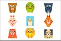 Geometric Shape Flat Cartoon Animals Set Of Colorful Cartoon Isolated Vector Stickers