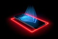 Geometric shape glowing colorful hologram on mobile phone
