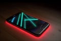 Geometric shape glowing colorful hologram on mobile phone