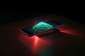 Geometric shape glowing colorful hologram on mobile phone