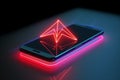 Geometric shape glowing colorful hologram on mobile phone