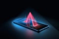 Geometric shape glowing colorful hologram on mobile phone