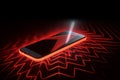 Geometric shape glowing colorful hologram on mobile phone