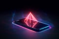 Geometric shape glowing colorful hologram on mobile phone