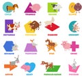 Geometric shapes with cartoon farm animals set Royalty Free Stock Photo