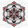 Geometric Shapes, Circles, Six Pointed Star And Hexagons, In Mixed Styles Of Thai Art, Polynesian Art, Mandala Art, Black And Red Royalty Free Stock Photo