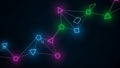 Geometric shapes connected by lines form a network against a dark background Royalty Free Stock Photo