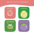 Tropical fruits Flashcards for Children. Cute fruit flashcards for children.