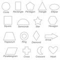 Geometric shapes and forms set, the big page to be colored, simple education game for kids.