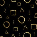 Geometric shapes gold foil hand drawn elements seamless vector background. Circle, square. triangle drawn with brush Royalty Free Stock Photo