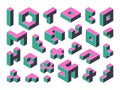 Geometric shapes. Isometric game blocks, puzzle or mosaic logic game elements, constructor details 3d vector illustration set Royalty Free Stock Photo