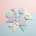 Pastel hues including circles triangles and rectangles are arranged on a Royalty Free Stock Photo
