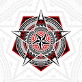 Geometric Shapes, Pentagon, Five Pointed Star And Circles, In Mixed Styles Of Thai Art, Polynesian Art, Mandala Art, Black And Red Royalty Free Stock Photo