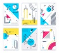 Geometric shapes posters. Abstract geometrical shapes cards, funky 80s and memphis style design background illustration