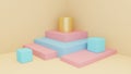Geometric shapes scene in pastels colors. Minimal style. 3D rendering.
