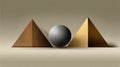 Geometric Shapes Metallic Sphere Between Two Textured Pyramids Royalty Free Stock Photo