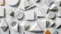 Geometric Shapes A variety of sharp geometric shapes interlock on a white marble background creating a modern and Royalty Free Stock Photo