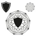 Geometric shield icon. Network security symbol. Black and white. Vector graphic. Modern protection. Royalty Free Stock Photo