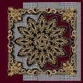 geometric silk scarf design with gold baroque motif ornaments