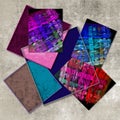 Geometric silk scarf design with overlapping squares on worn background Royalty Free Stock Photo