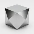 Geometric Silver Cube with Faceted Edges and Reflective Surface on White Background geometric shape Royalty Free Stock Photo
