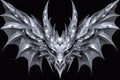 Geometric silver dragon head and wings on black background Royalty Free Stock Photo