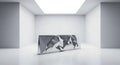 Geometric silver sculpture dominates bright modern space Royalty Free Stock Photo