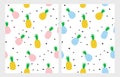 Pineapple Vector Pattern. White Backgound. Cute Infantile Abstract Design.