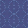 Geometric snowflake seamless vector. Monocrome blue background.