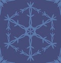 Geometric snowflake seamless vector. Monocrome blue background.