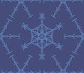 Geometric snowflake seamless vector. Monocrome blue background.