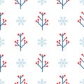 Geometric snowflakes and branches with berries, seamless vector pattern Royalty Free Stock Photo