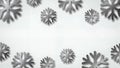 Clean white background with abstract geometric snowflakes in silver gradient. Royalty Free Stock Photo