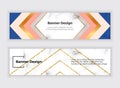 Geometric social media web banners with triangles, marble texture and golden glitter lines. Modern luxury and fashion design. Hori Royalty Free Stock Photo