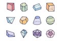 Geometric solids color vector doodle simple icon set