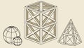 Geometric solids, 3D shapes and mathematical forms vector design Generative AI