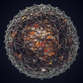 Geometric sphere composed of a complex network of metallic rods and nodes, Royalty Free Stock Photo